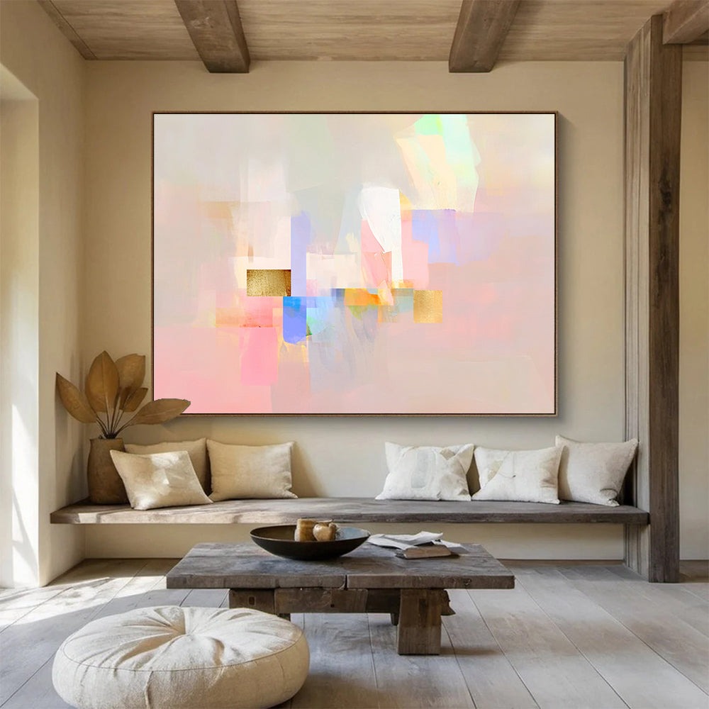 Soft Color Block Abstract Painting with Gold Accents DYP204