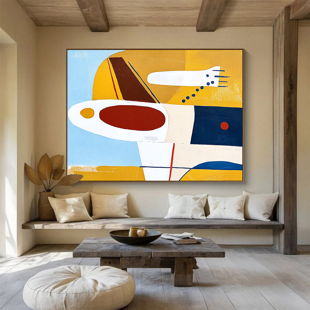 Geometric Yellow Blue and Red Abstract Painting with Clean Shapes DYP201