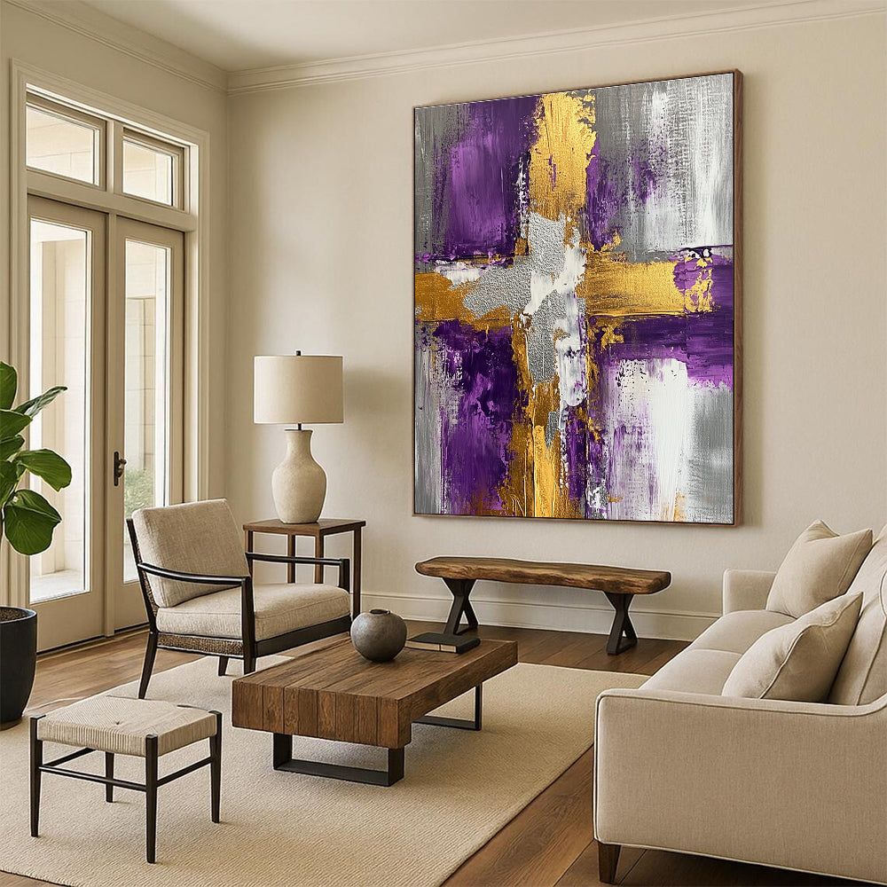 Purple Gold and Gray Abstract Painting with Opulent Accents GER521