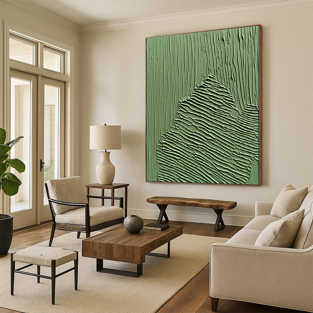 Green Textured Abstract Painting with Wavy Patterns GER062
