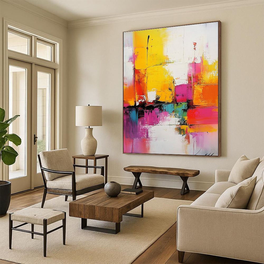 Colorful Block Abstract Painting with Vibrant Geometric Shapes GER656
