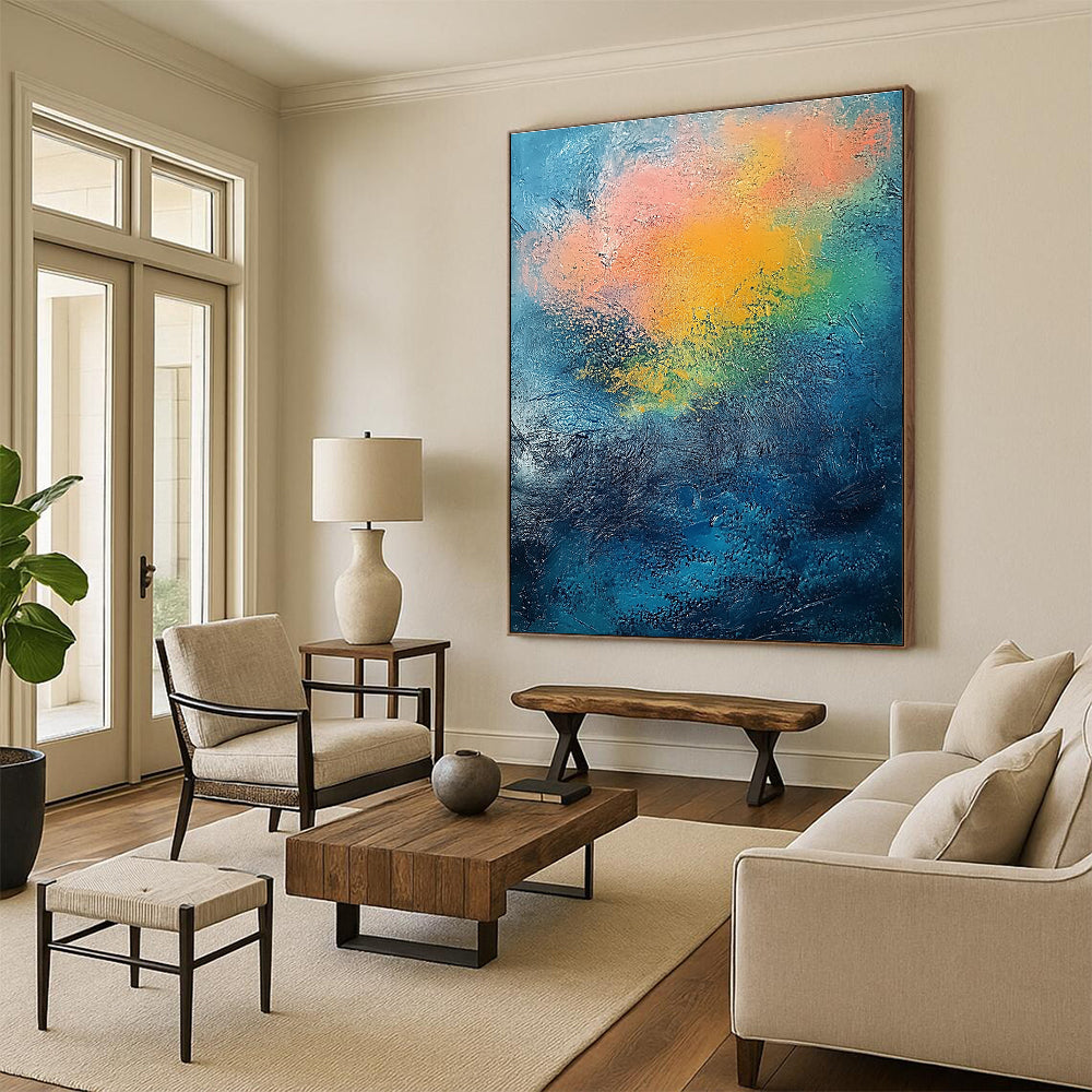 Rainbow - like Abstract Painting on Blue Background GER683