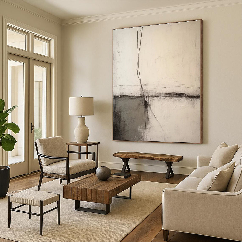 Black and White Minimalist Line Abstract Painting ADGE370