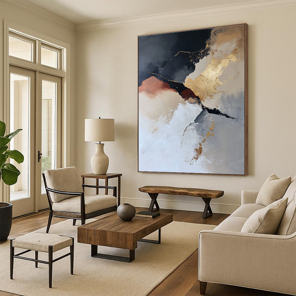 Black and Gold Abstract Painting with Dramatic Contrast GER466