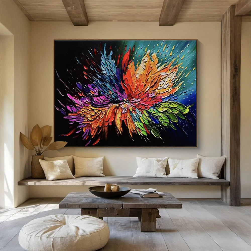 Explosive Flower Abstract Painting with Vibrant Petal Hues THY294