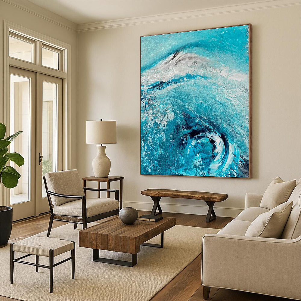 Turquoise Wave Abstract Painting with Swirling Textures ADGE469