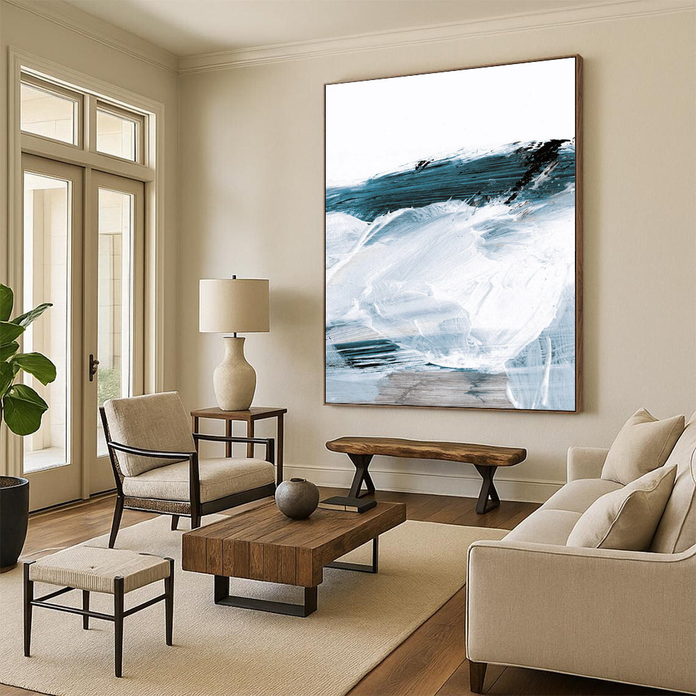 Coastal Abstract with Blue and White Brushstrokes Painting ADGE219