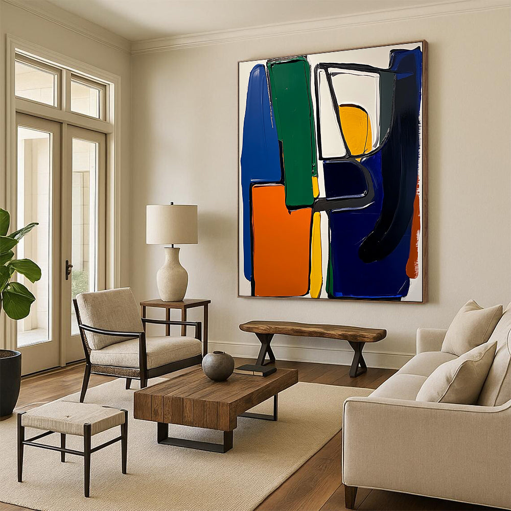 Colorful Geometric Shapes Abstract Painting with Bold Outlines GER220
