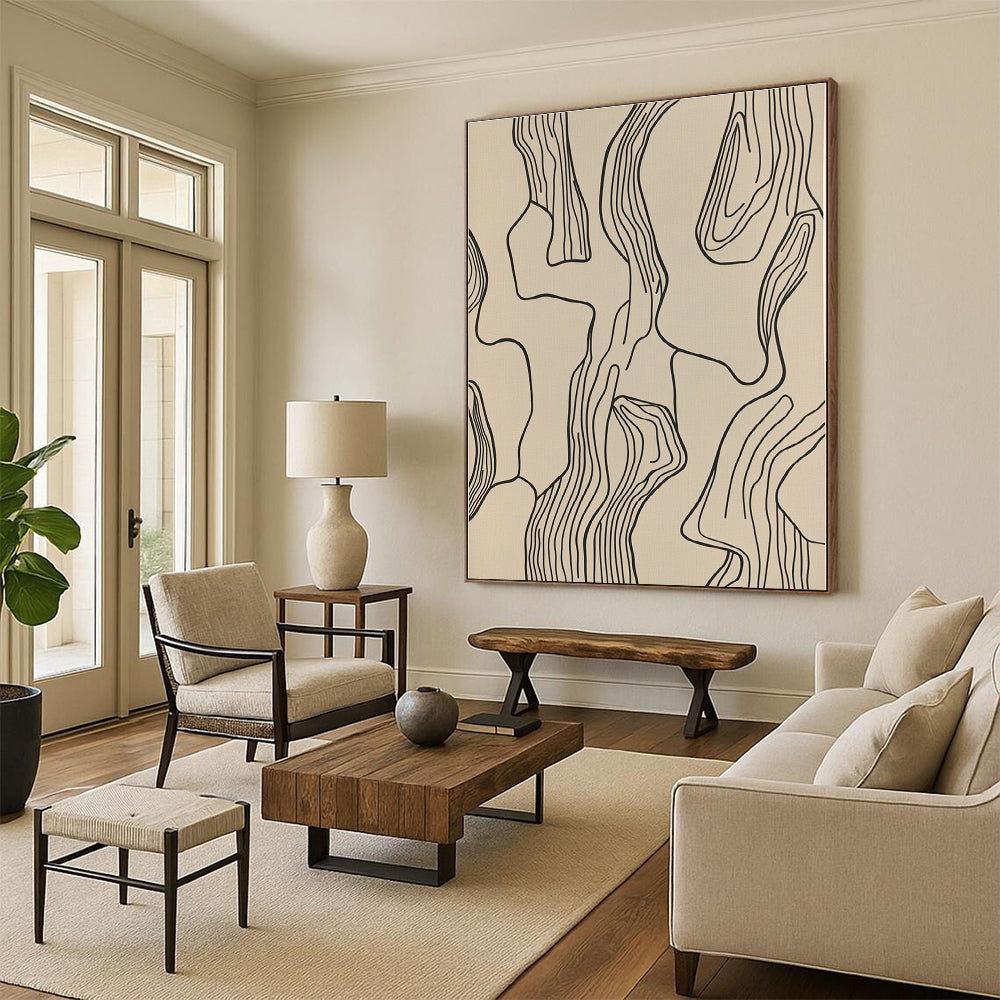 Line - Art Abstract with Black Lines on Beige GER268