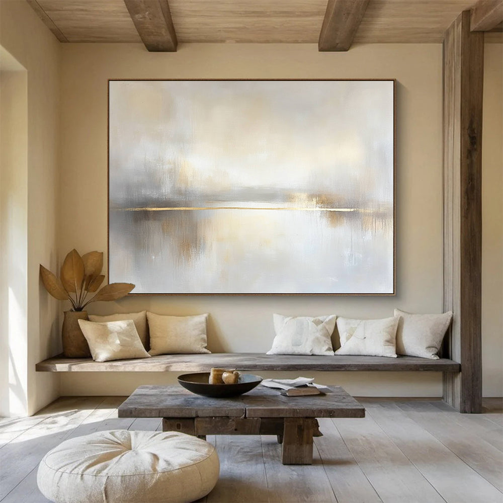 Minimalist Gold - Accented Lake Abstract Landscape Painting DYP295