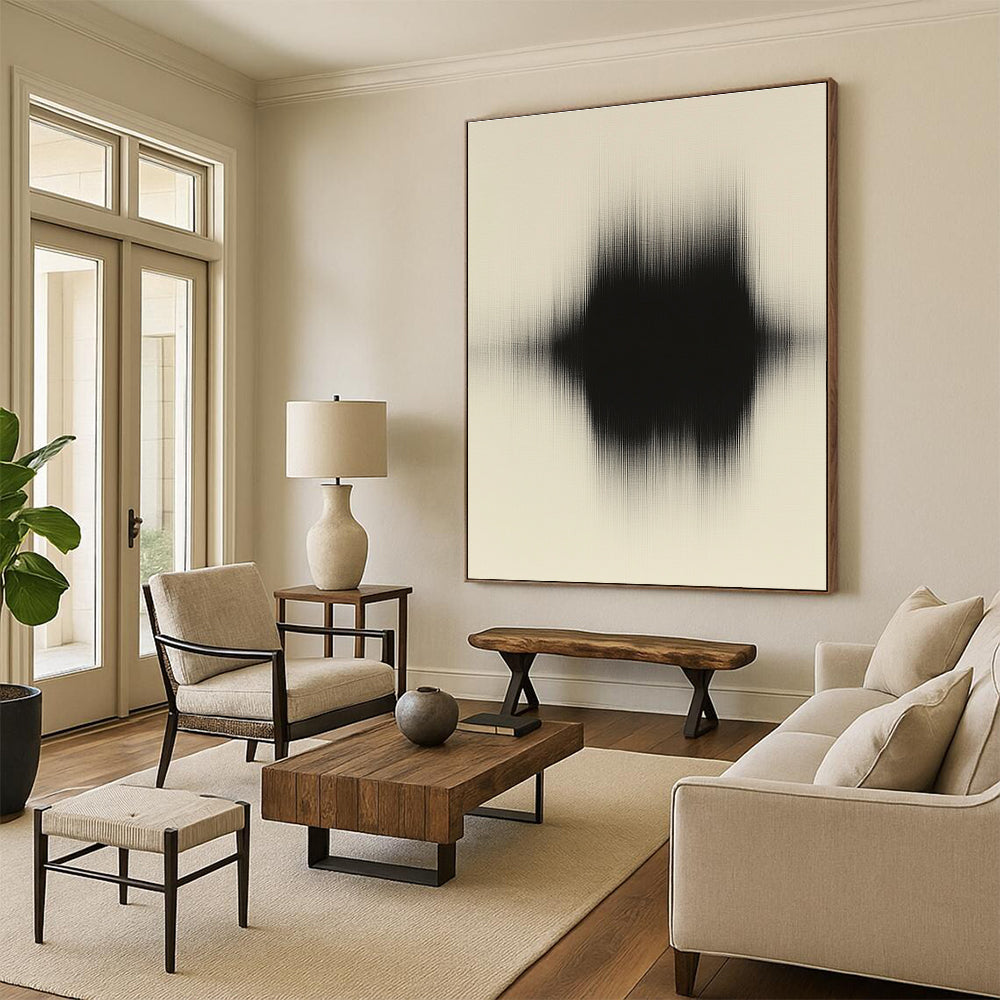 Black Beige Blurred Shape Abstract Painting GER844