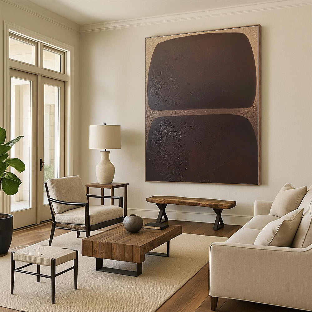 Brown Rectangular Abstract Painting with Textured Surfaces GER061