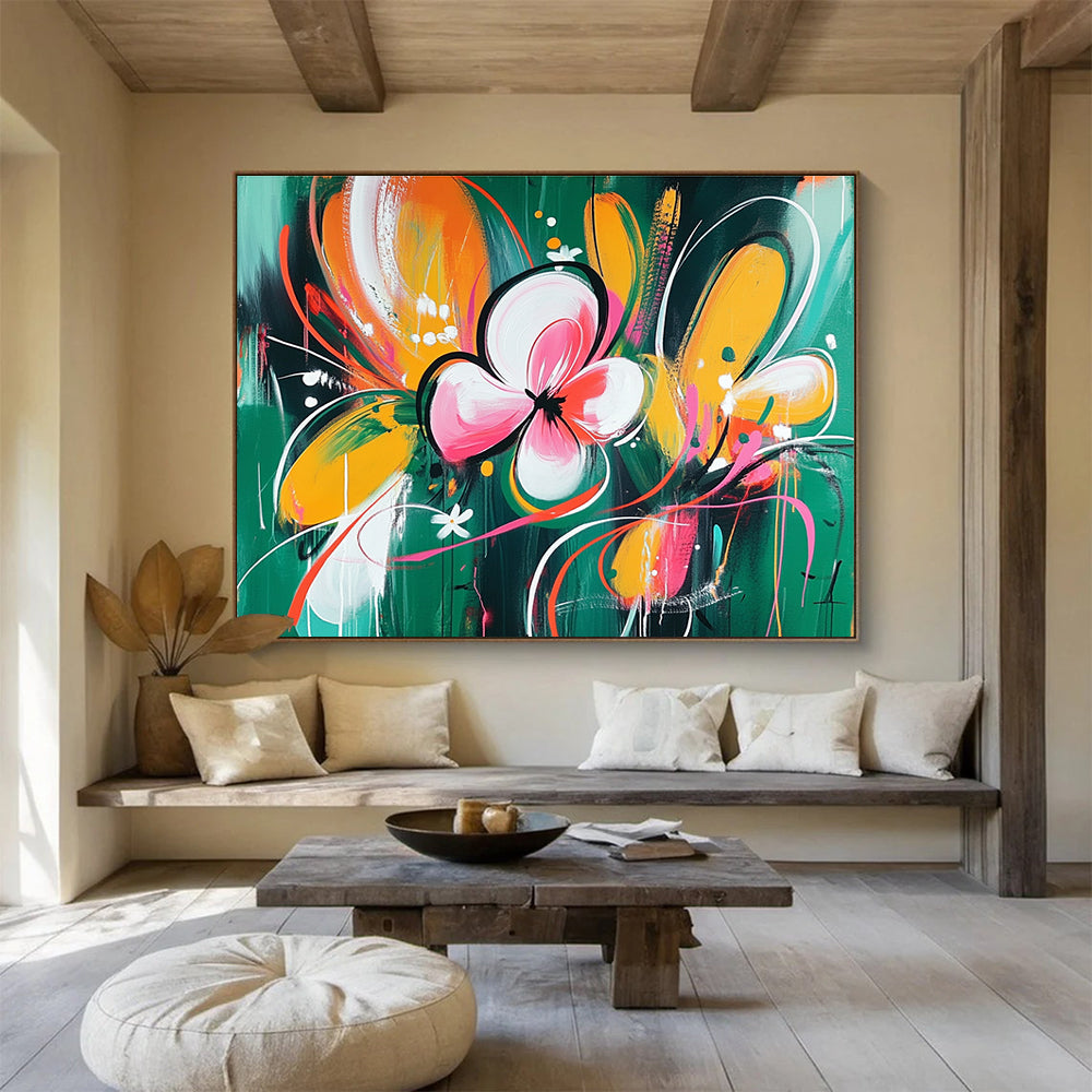 Colorful Floral Abstract Painting with Vibrant Blossoms DYP366