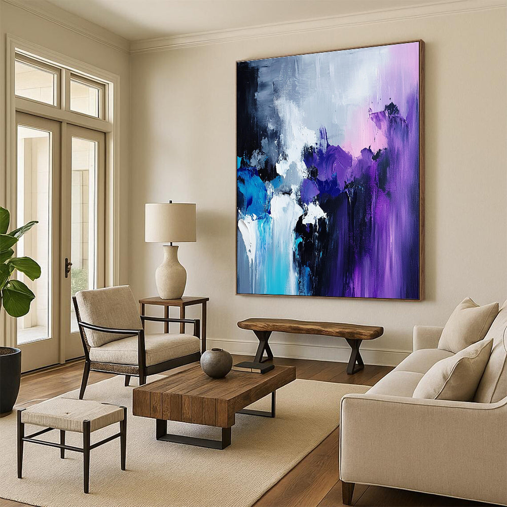 Purple Blue Gray Abstract Painting with Expressive Textures GER515