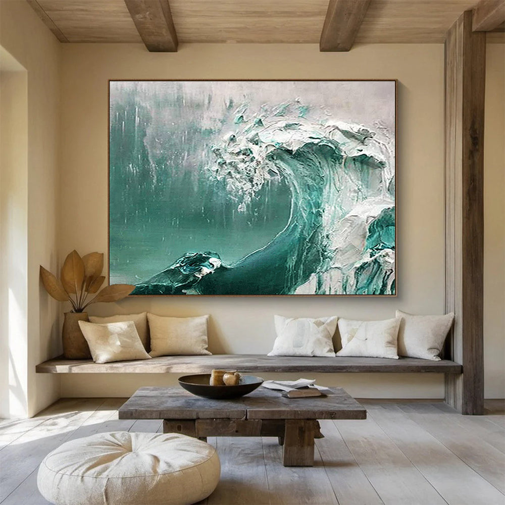 Turquoise Wave Abstract Painting with Textured Layers THY232