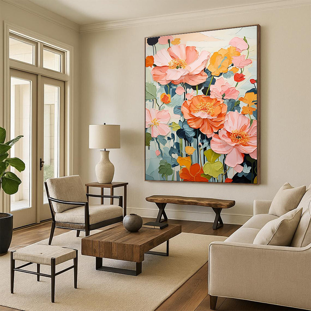 3D Floral Abstract Painting with Soft Pink and Orange Tones ADGE425