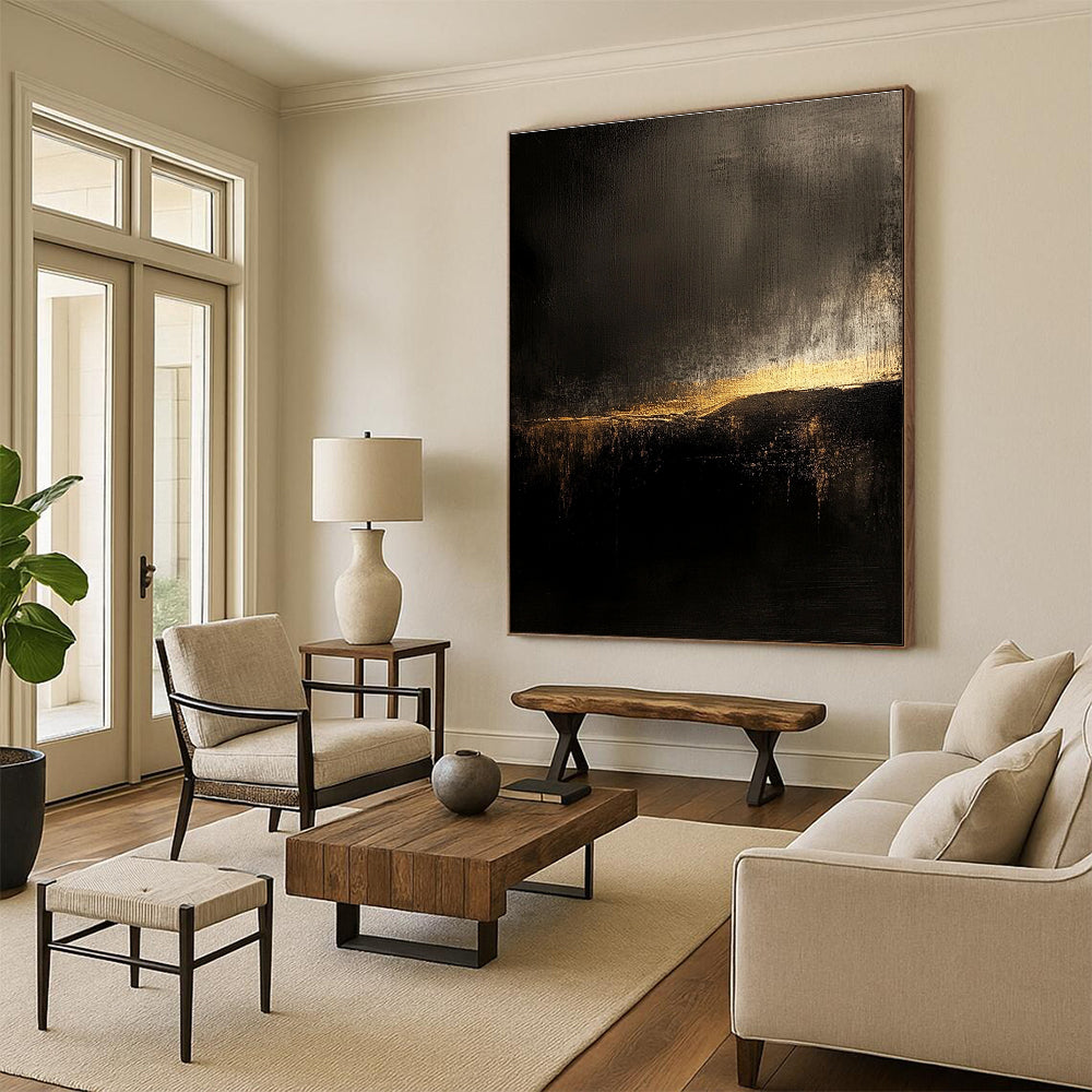 Dark and Gold Abstract Painting with Subtle Light Gradient GER091