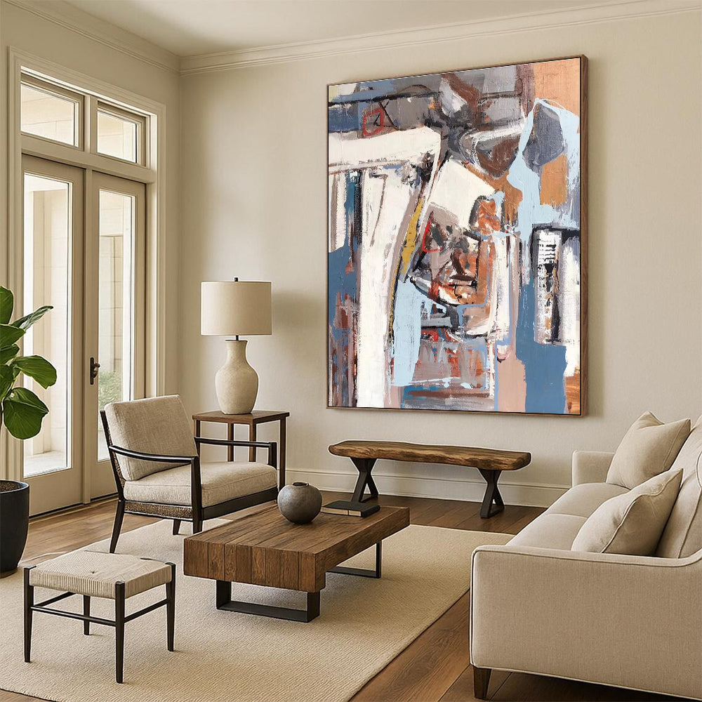 Grey Blue Brown Abstract Painting ADGE041