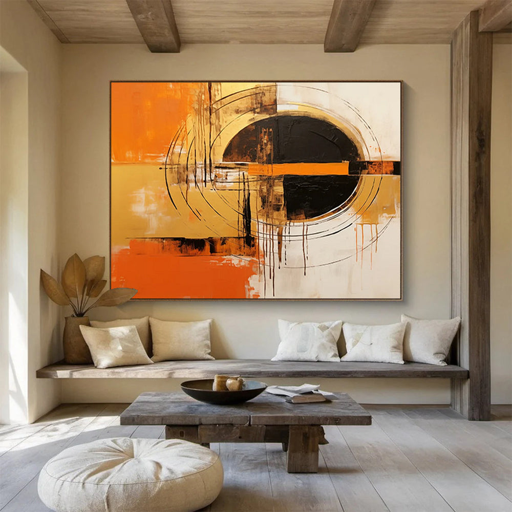 Orange Black and Gold Circular Abstract Painting THY104