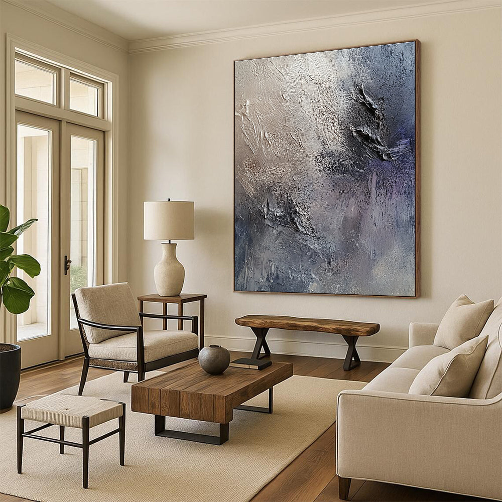 Gray and Purple Textured Abstract Painting with Dynamic Surfaces GER069