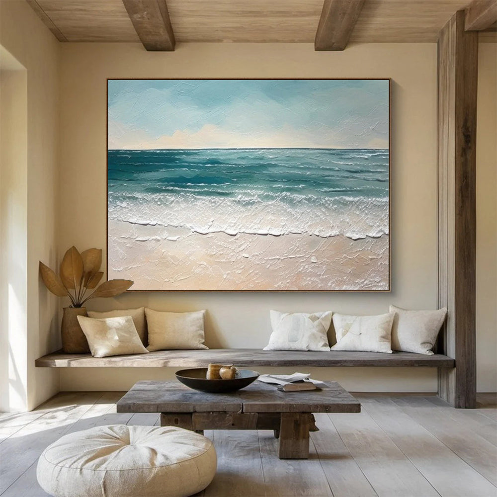 Blue Green Textured Sea Beach Abstract Painting THY061