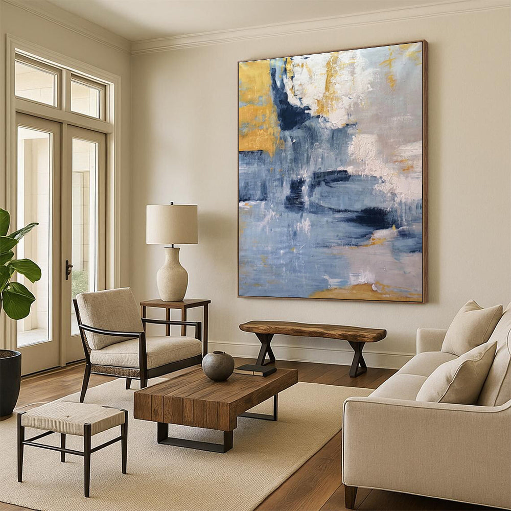 Blue Gray and Gold Abstract Painting ADGE253