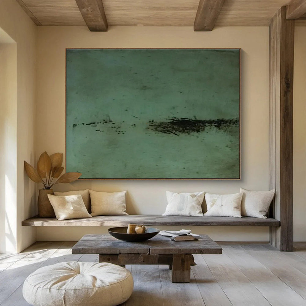 Green Textured Abstract Painting with Minimalist, Organic Feel THY395