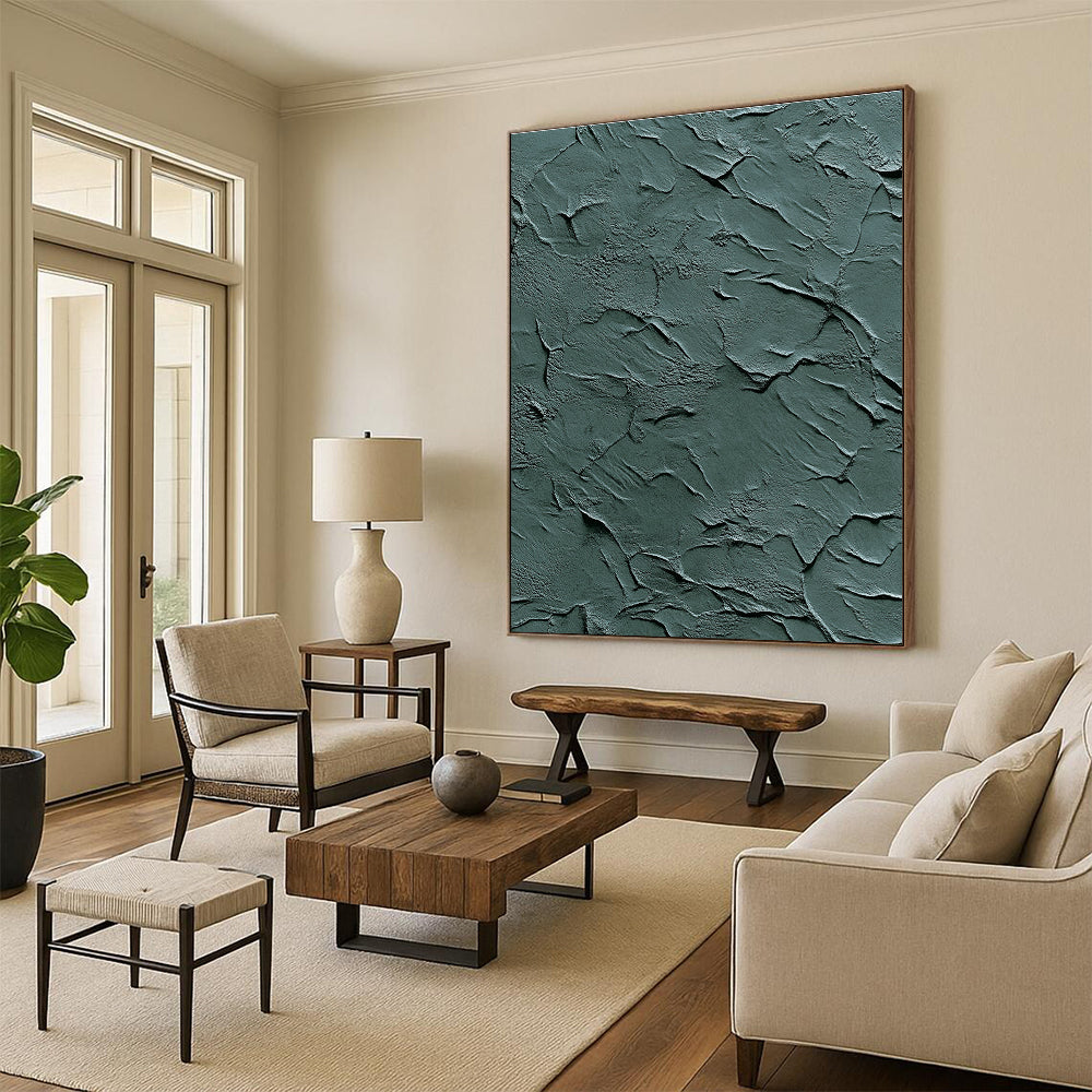 Green Textured Abstract Painting with Rugged Surfaces GER090