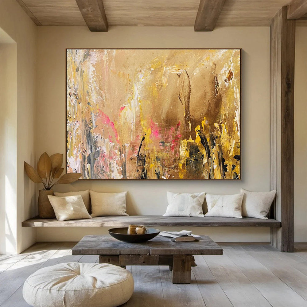 Beige Pink Abstract Painting with Soft - Romantic Tones THY378