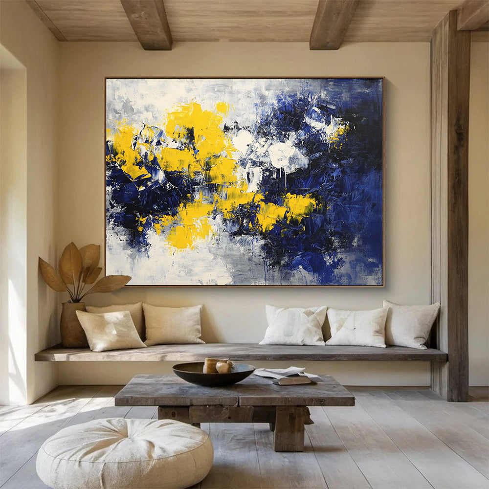 Yellow Blue and White Abstract Painting with Bold Color Blocks DYP192