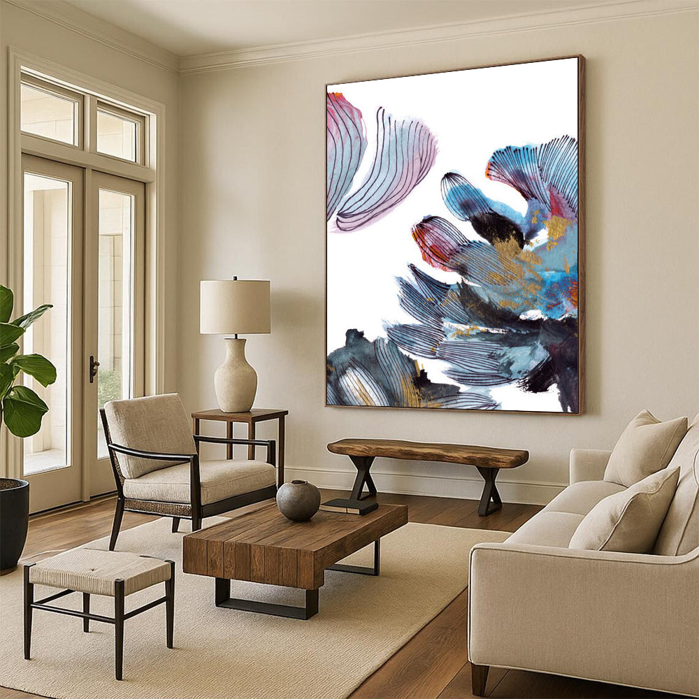 Floral Abstract with Colorful Petals and Gold Accents Painting ADGE199
