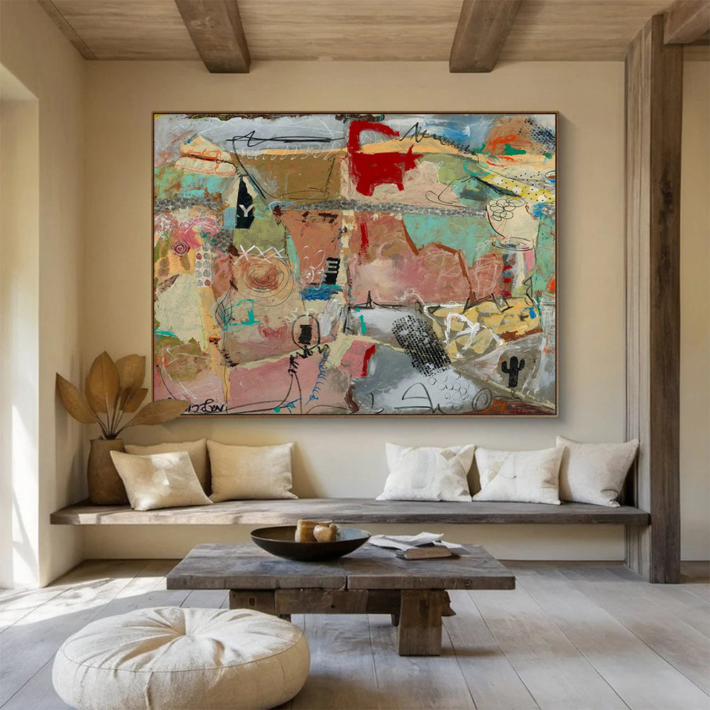 Mixed Media Desert Abstract Painting with Textured Elements THY243