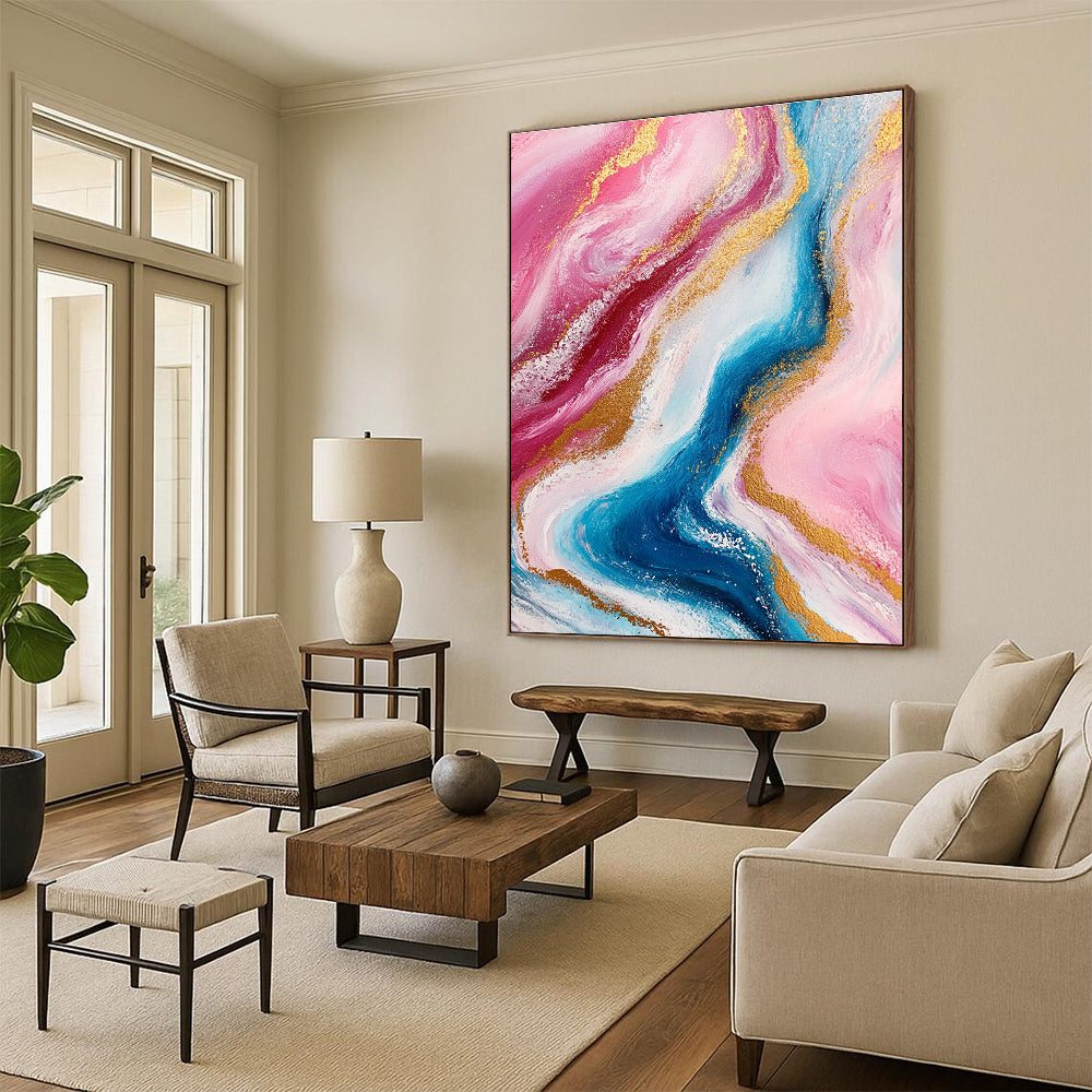 Pink and Gold Marble - Inspired Abstract Painting with Flowing Colors GER259
