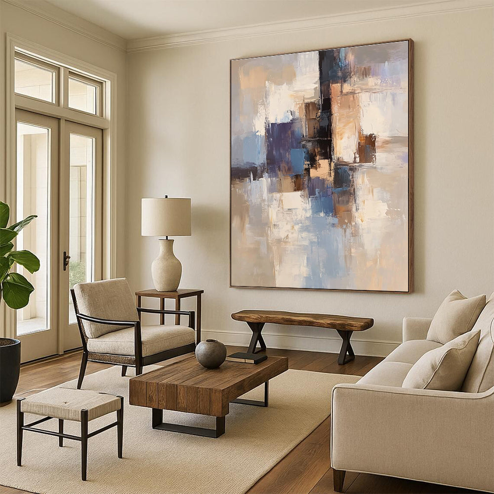 Blue Purple Beige Abstract Painting with Dynamic Color Fusion GER772