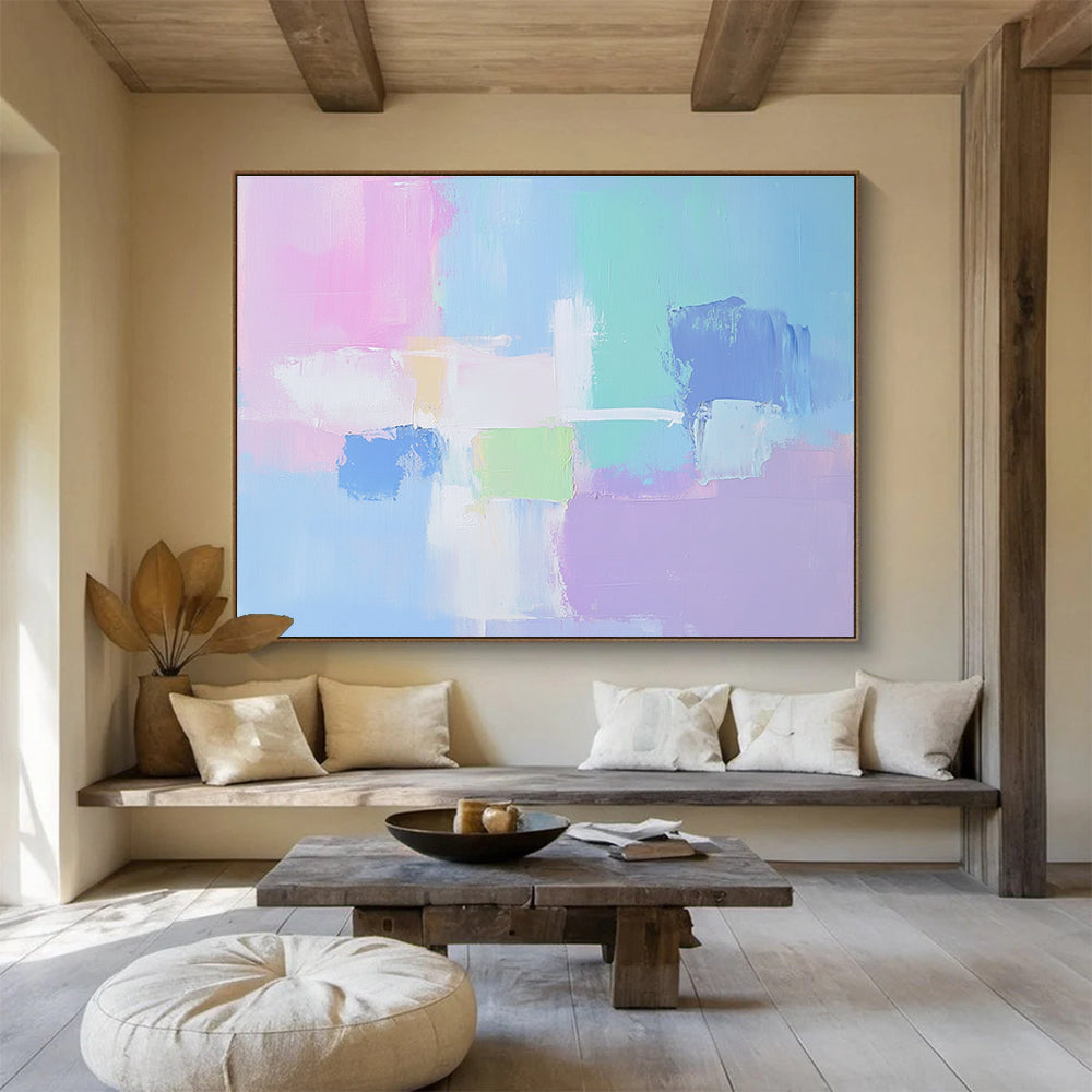 Pastel Color Block Abstract Painting with Soft Rainbow Hues DYP414