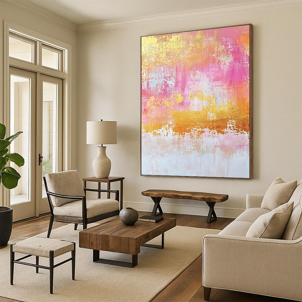 Pink and Gold Abstract Painting with Shimmering Textures GER451