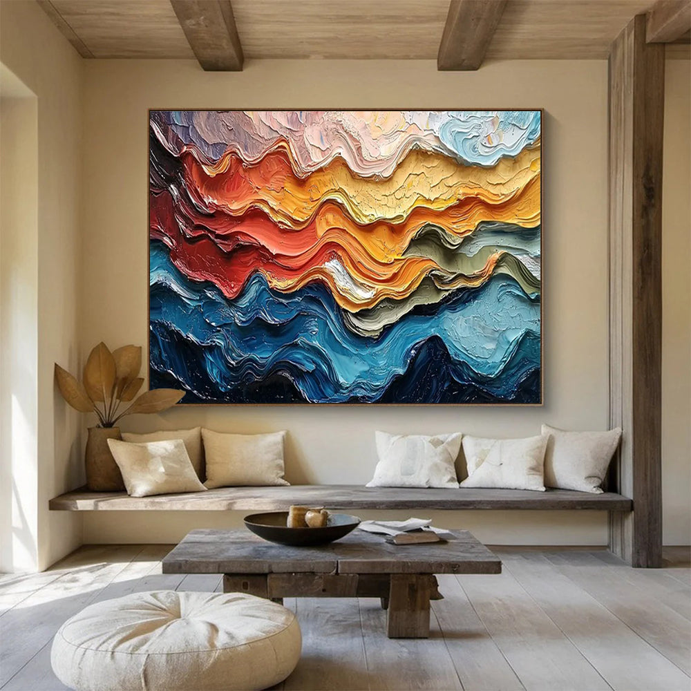 Colorful Wave Texture Abstract Painting with Layered Hues THY292