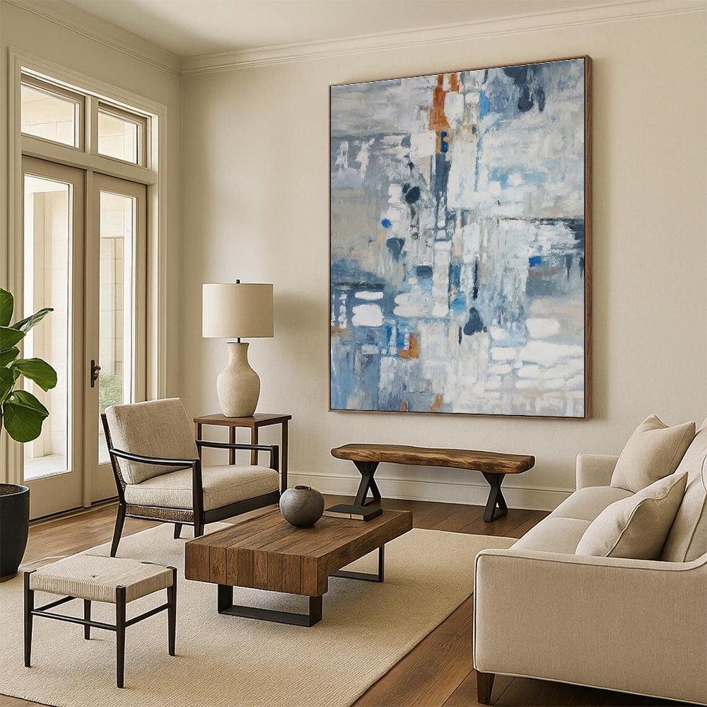 Blue Grey White Abstract Painting ADGE028