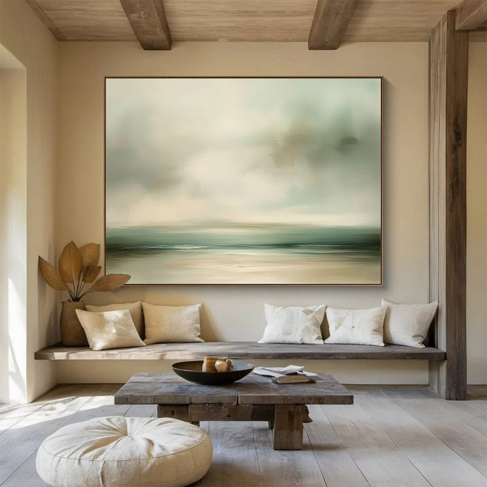 Soft Coastal Hues Abstract Painting with Muted Greens and Beiges DYP230