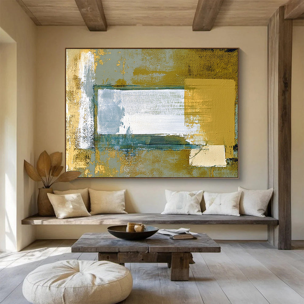 Gold Gray Abstract - Geometric Textured Abstract Painting DYP017