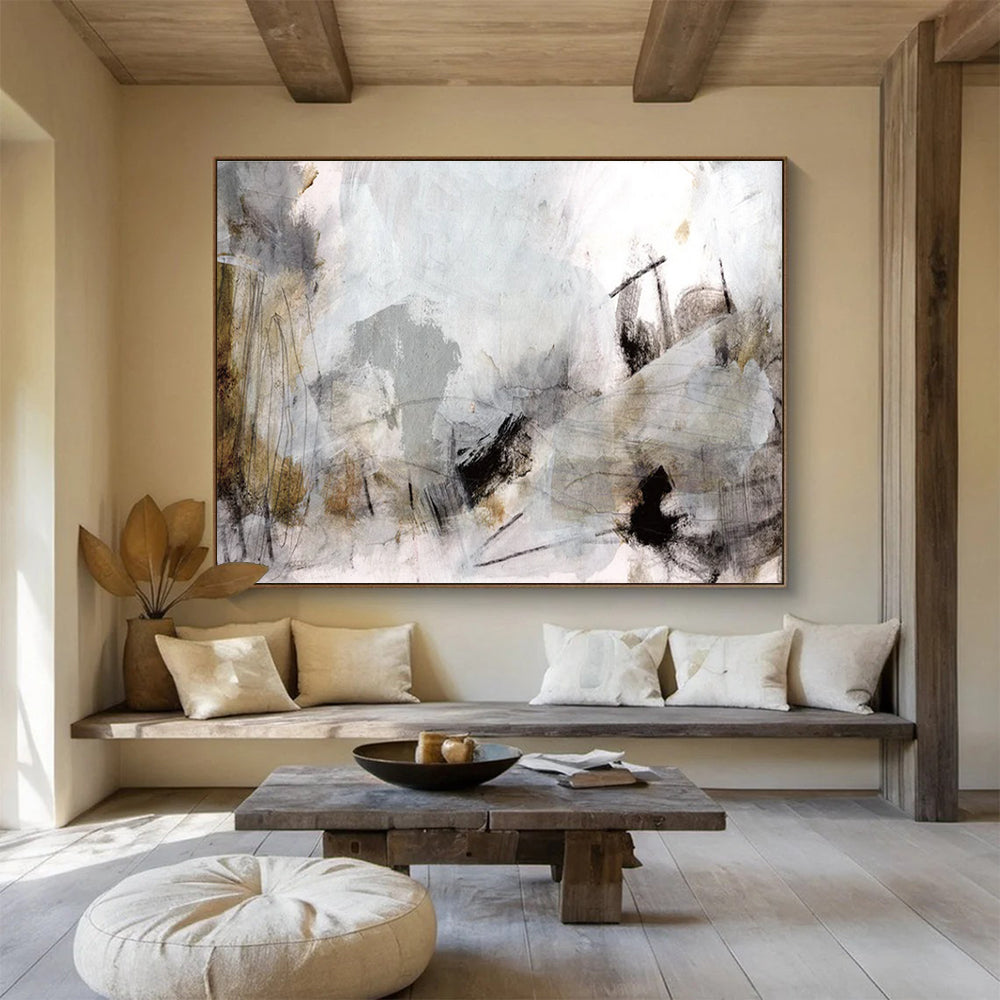 Ear THY - toned Abstract Landscape Painting with Grey and Brown Hues THY135