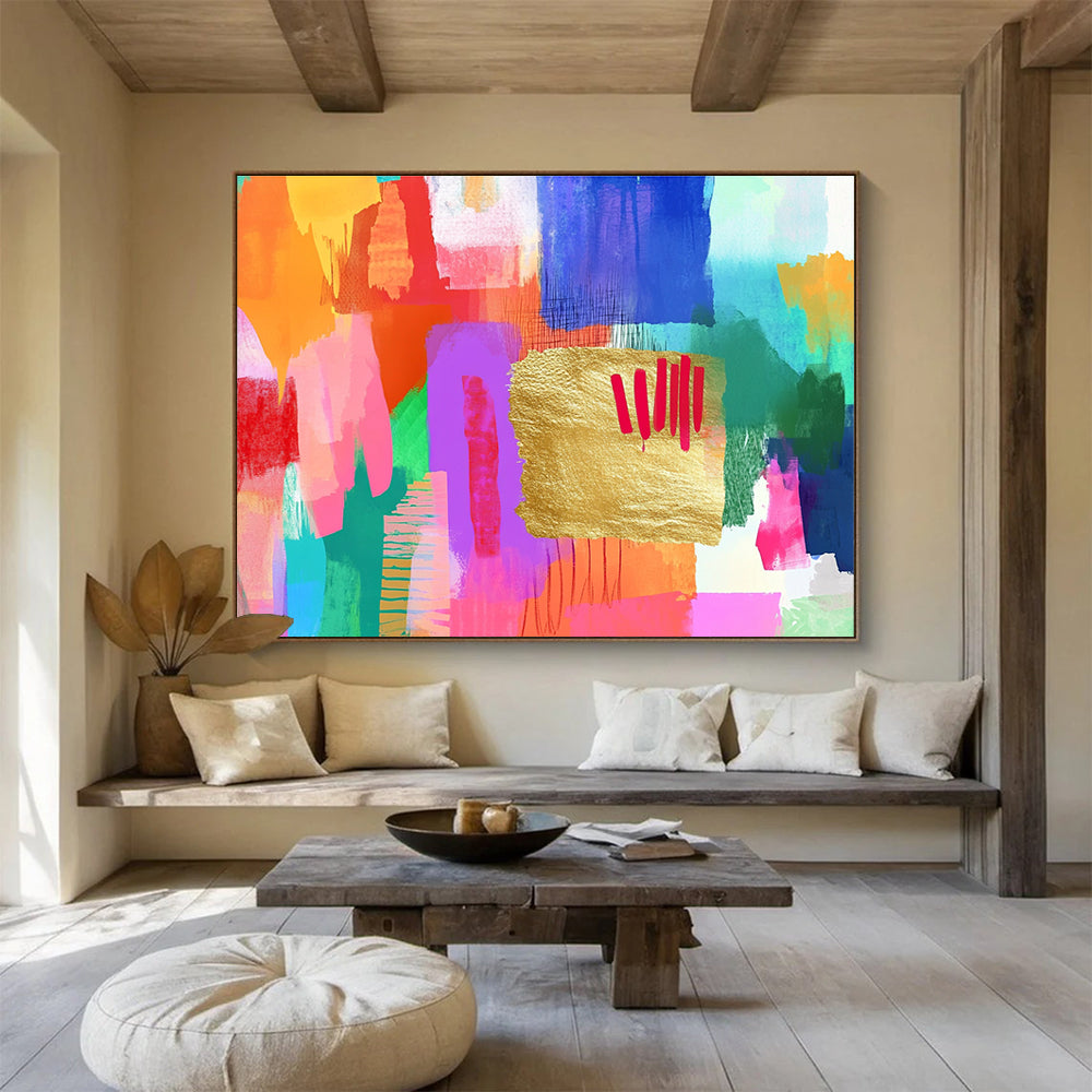 Colorful Abstract with Gold Accent Painting in Vibrant Hues DYP455