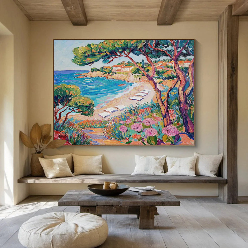 Beach View Abstract Painting with Colorful, Tropical Flair THY417