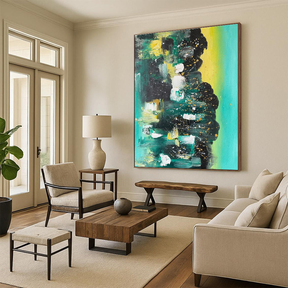 Green Blue White Gold Abstract Painting ADGE038