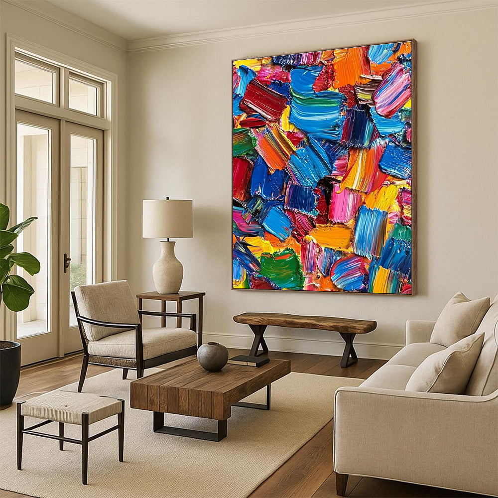 Colorful Palette Knife Abstract Painting with Vivid Color Blocks GER081