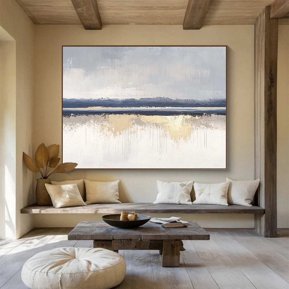 Grey Blue and Gold Landscape Abstract Painting with Reflective Details DYP199