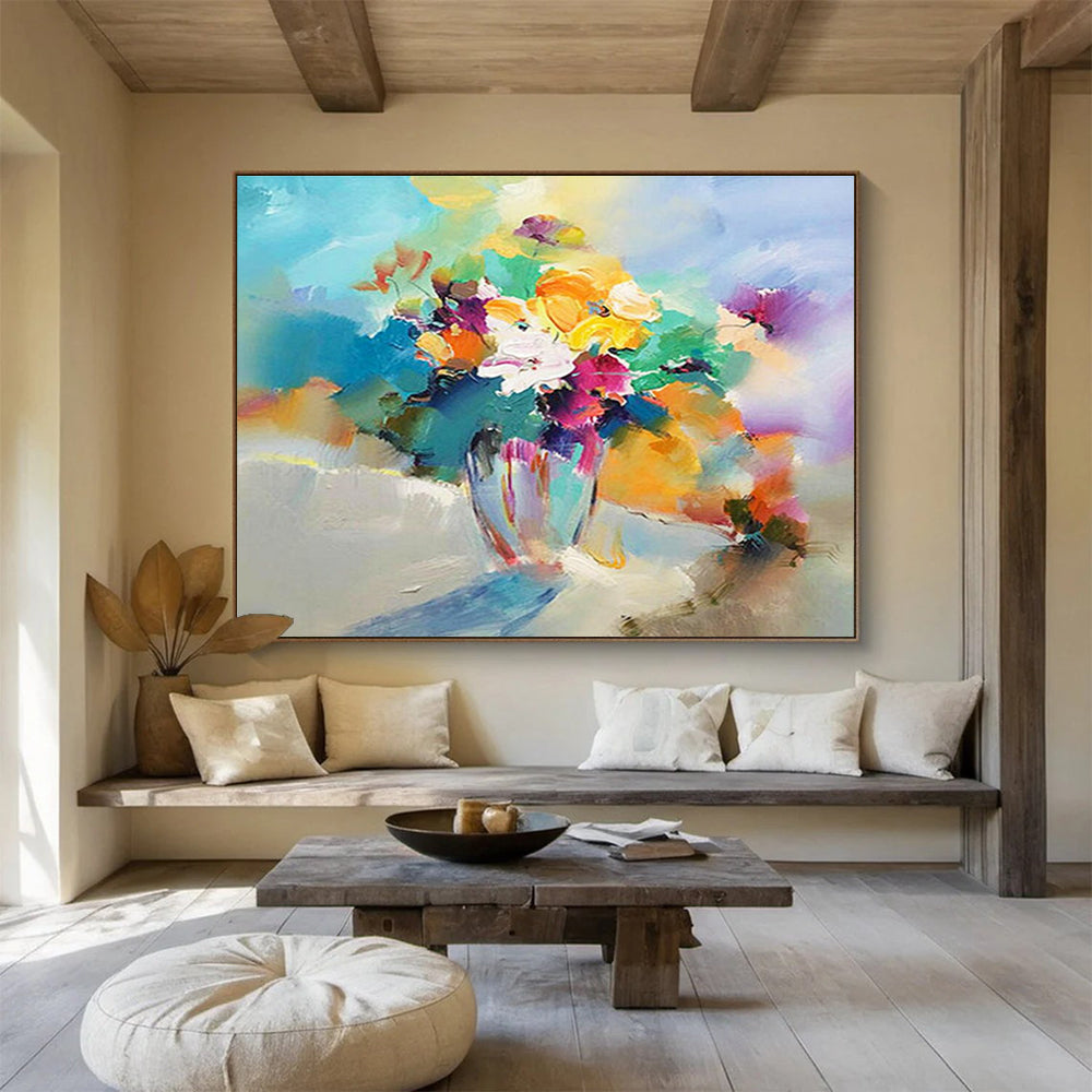 Colorful Flower Vase Abstract Painting with Mixed Bright Hues THY191