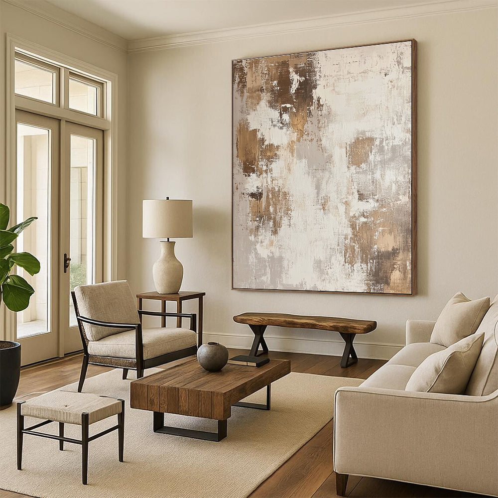 Beige and Brown Textured Abstract Painting with Earthy Vibes GER126