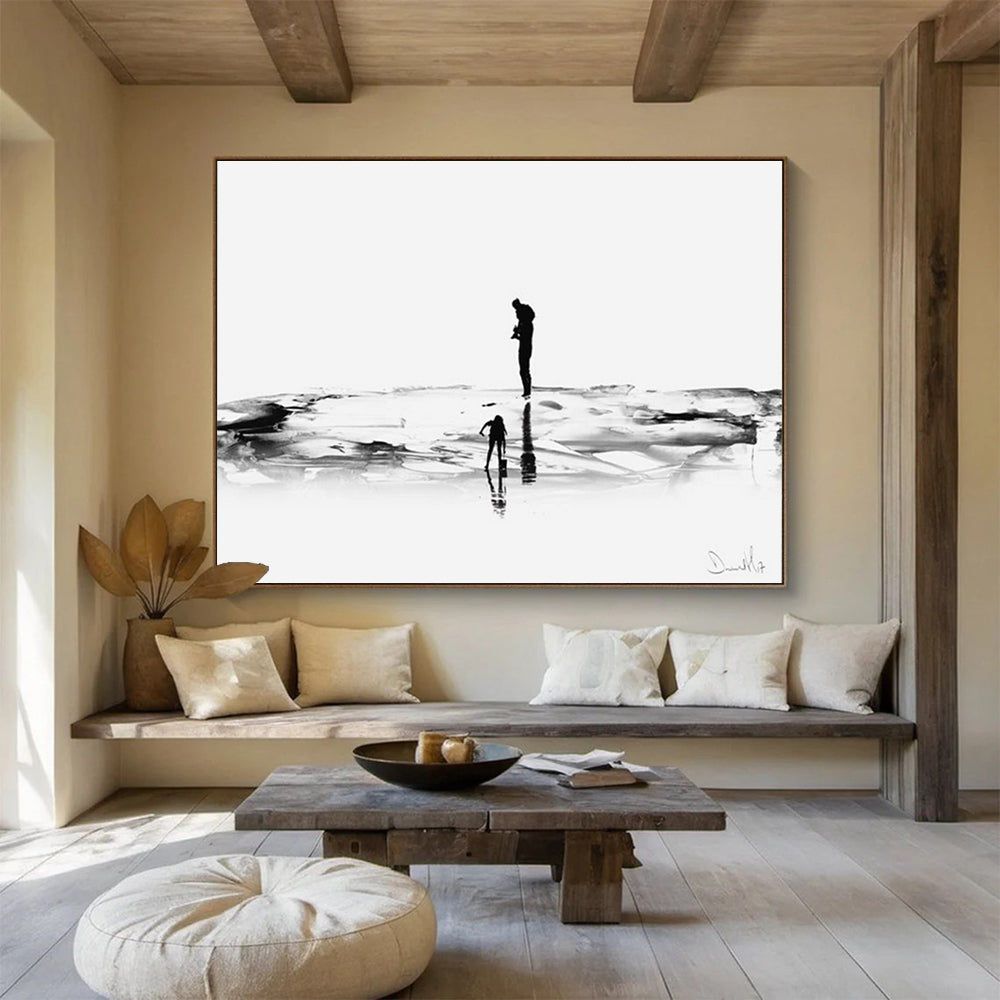 Black and White Silhouette Abstract Painting of Figures THY114