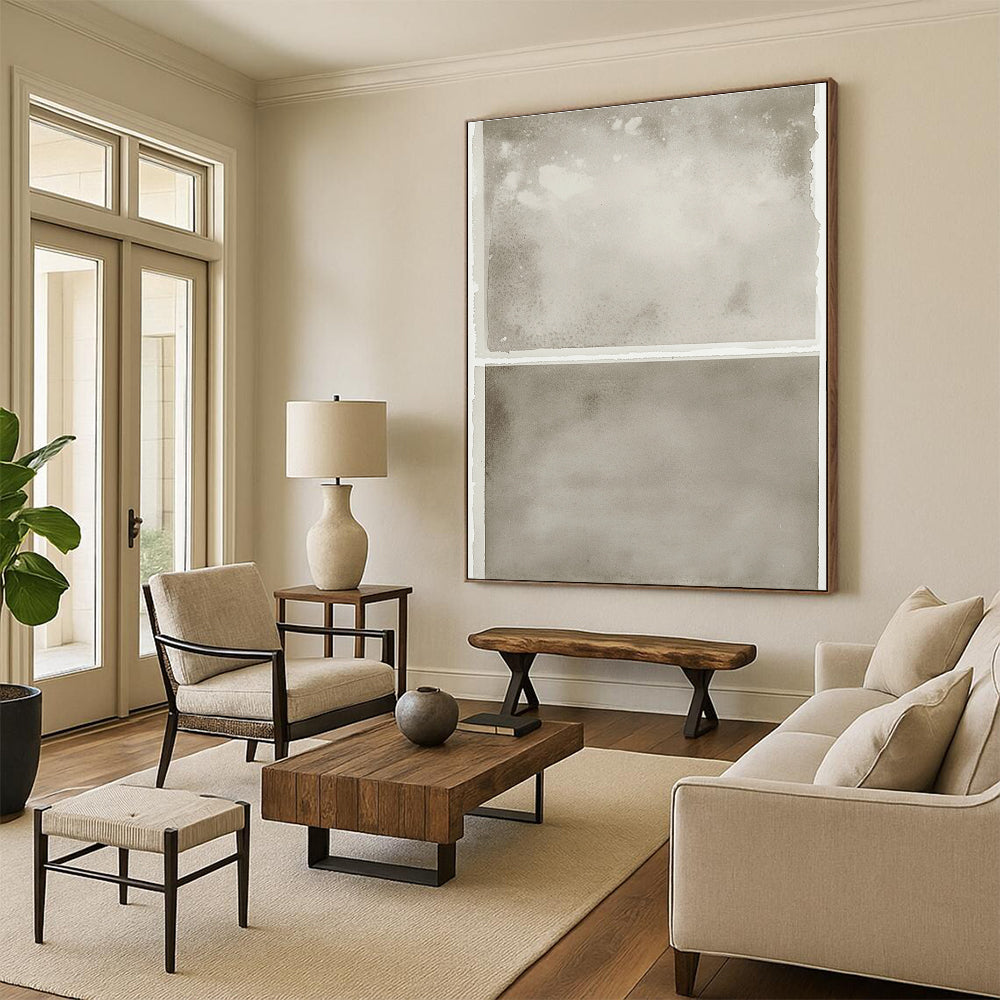 Large abstract watercolor prints in grayish-beige on clean white paper with a spacious blank area below for versatile display.STSC1454